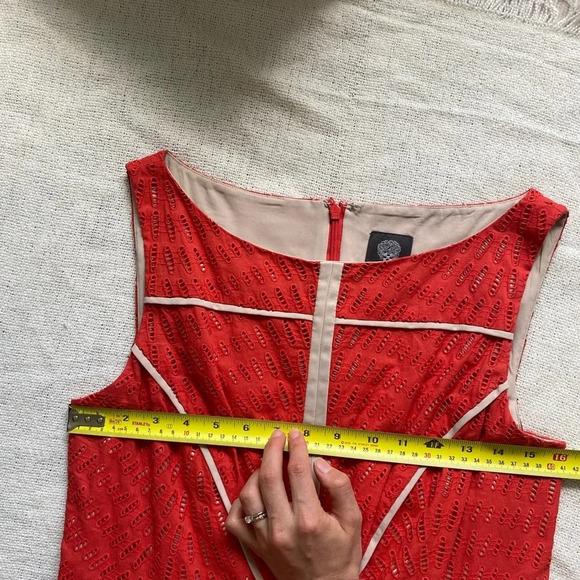 VINCE Camuto 100% Cotton Eyelet Orange Sleeveless Fit & Flare Mini Dress Size 10 - Picture 11 of 13